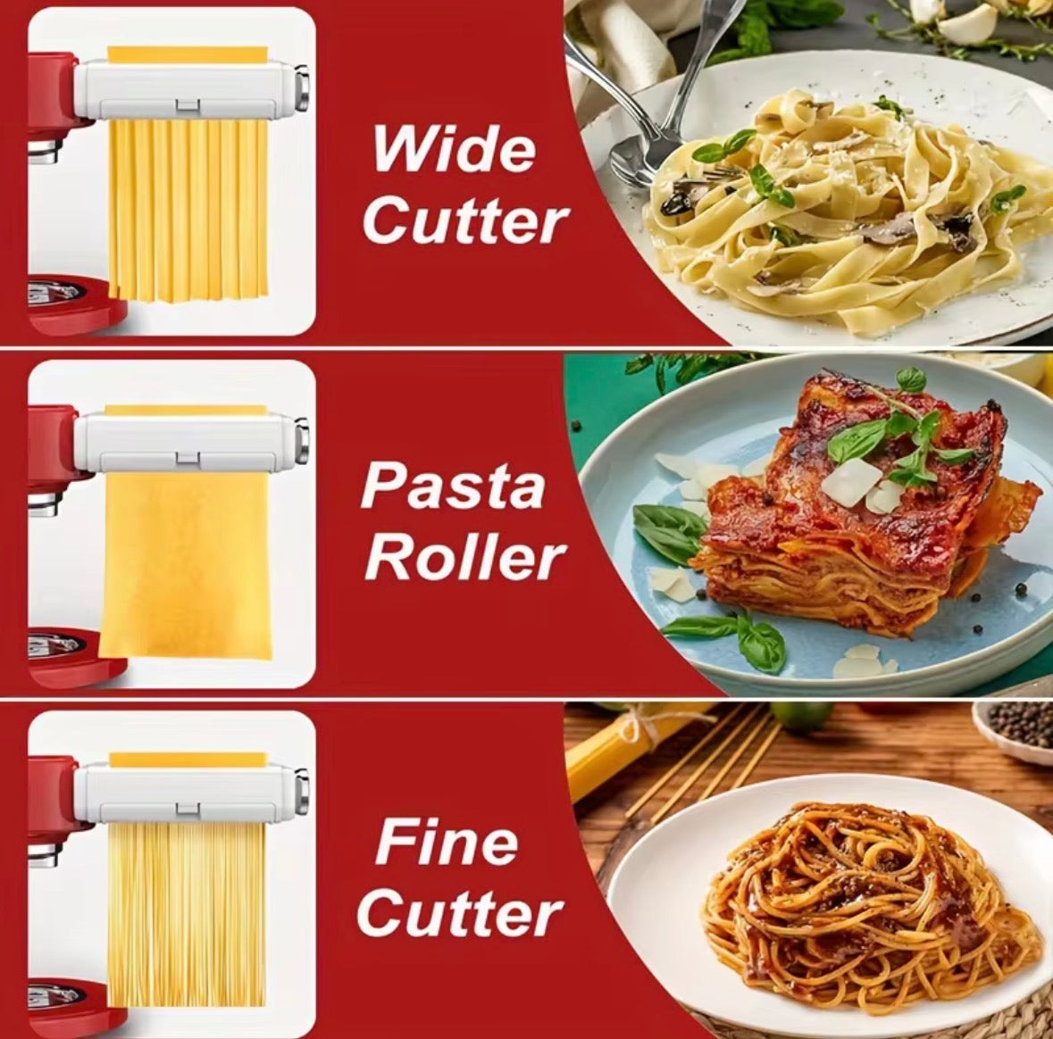 Stainless Steel Pasta Maker Attachment for Stand Mixers - 3-in-1 Noodle Making Kit, Perfect for Homemade Spaghetti & Fettuccine