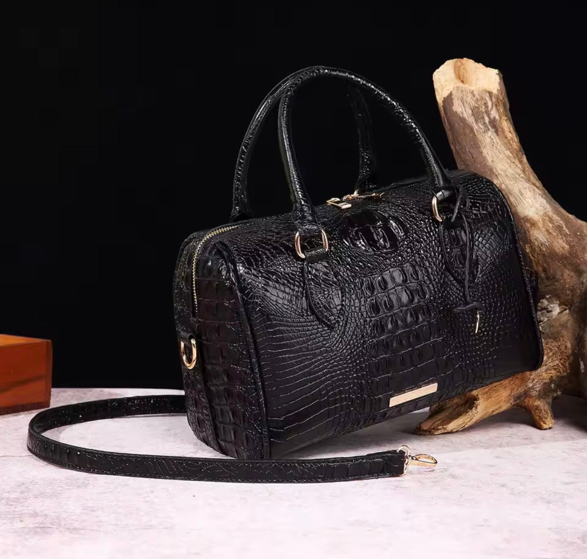 Crocodile Handbag for Women Top Handle Leather Shoulder Purse