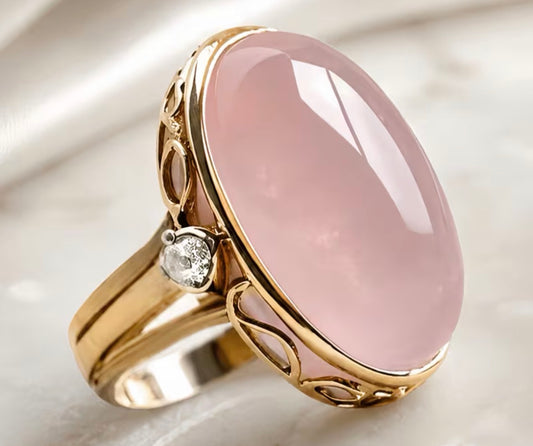 Vintage Oval Light Pink Synthetic Zirconia Inlay Ring for Women Elegant Golden Band Jewelry