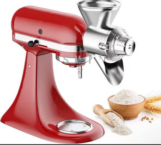 Grain Mill Attachment for KitchenAid Stand Mixer, All Metal 9 Levels Flour Mill for KitchenAid, Suitable for Fully Dried Low-Moisture, Low-Oil Grains, Grain Corn, Millet, Wheat