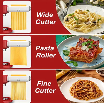 Stainless Steel Pasta Maker Attachment for Stand Mixers - 3-in-1 Noodle Making Kit, Perfect for Homemade Spaghetti & Fettuccine