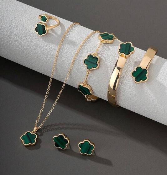 5 Pcs Set Jewelry Stainless Steel Five Leaf Clover 316L Bracelets For Women Elegance French Niche Necklaces Bracelets Earrings