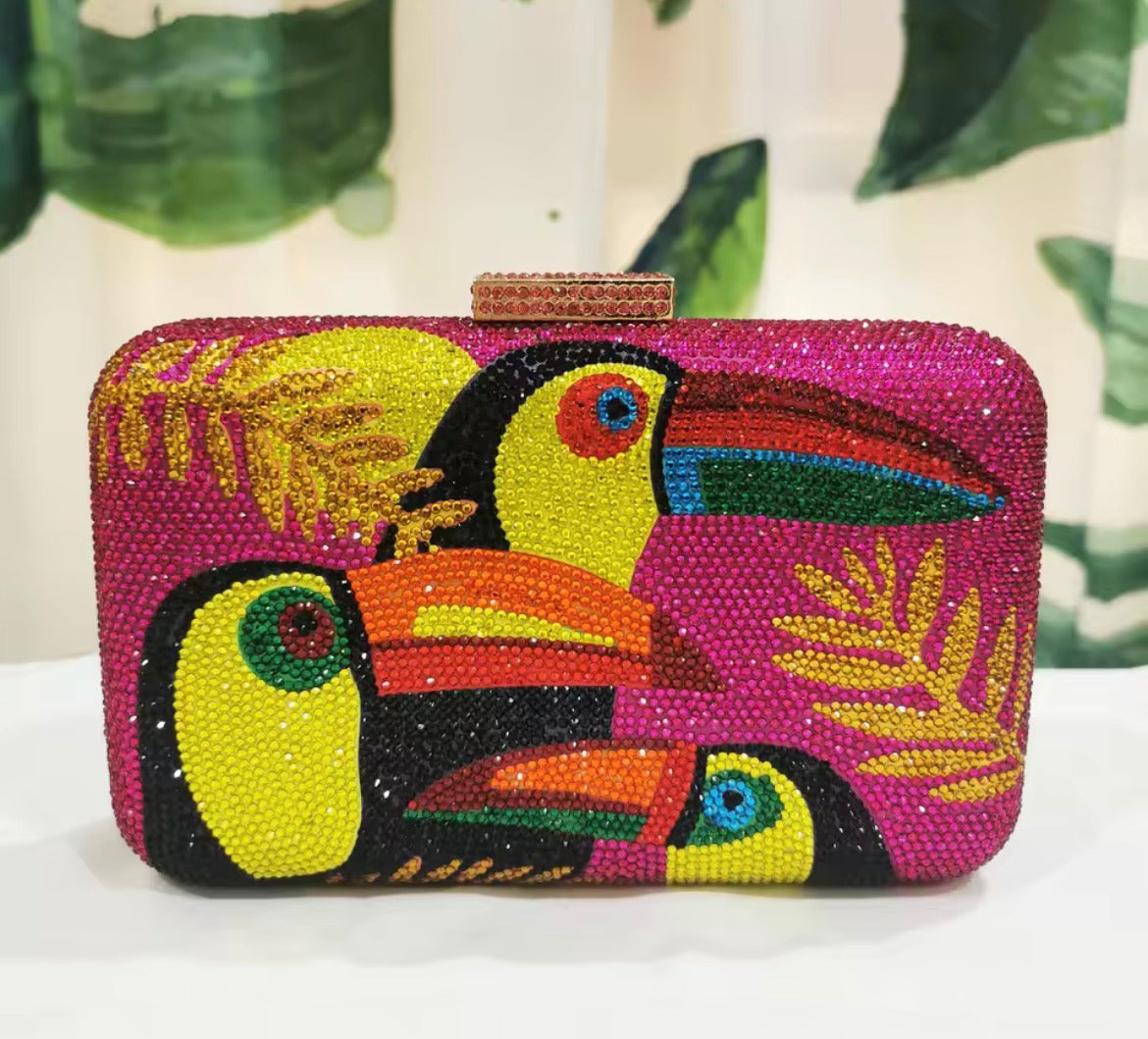 Mini Toucan Bird Crystal Clutch Purses for Women,Evening Minaudiere Handbags,Party Rhinestone Clutch Bag