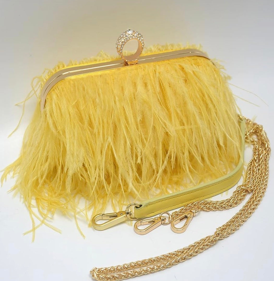 Women Feather Clutch Purse Shoulder Crossbody Bag Evening Handbags