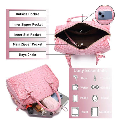 Crocodile Pattern Handbags for Women,Fashion Design Commuter Bag Female Vintage PU Leather Shoulder Crossbody Tote Bag