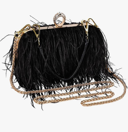 Women Tote Bag Fluffy Purse Clutch Feather Evening Handbag for Wedding