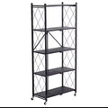4 5 Tier Foldable Storage Shelves With Wheels, Large Capacity Shelving Unit, Freestanding Metal Wire Shelf Rack, No Assembly