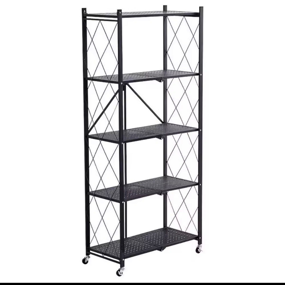 4 5 Tier Foldable Storage Shelves With Wheels, Large Capacity Shelving Unit, Freestanding Metal Wire Shelf Rack, No Assembly