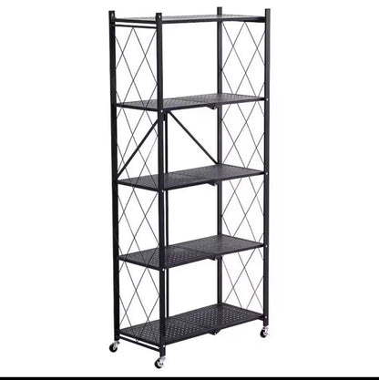 4 5 Tier Foldable Storage Shelves With Wheels, Large Capacity Shelving Unit, Freestanding Metal Wire Shelf Rack, No Assembly