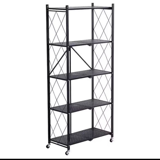 4 5 Tier Foldable Storage Shelves With Wheels, Large Capacity Shelving Unit, Freestanding Metal Wire Shelf Rack, No Assembly