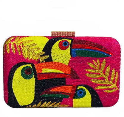 Mini Toucan Bird Crystal Clutch Purses for Women,Evening Minaudiere Handbags,Party Rhinestone Clutch Bag