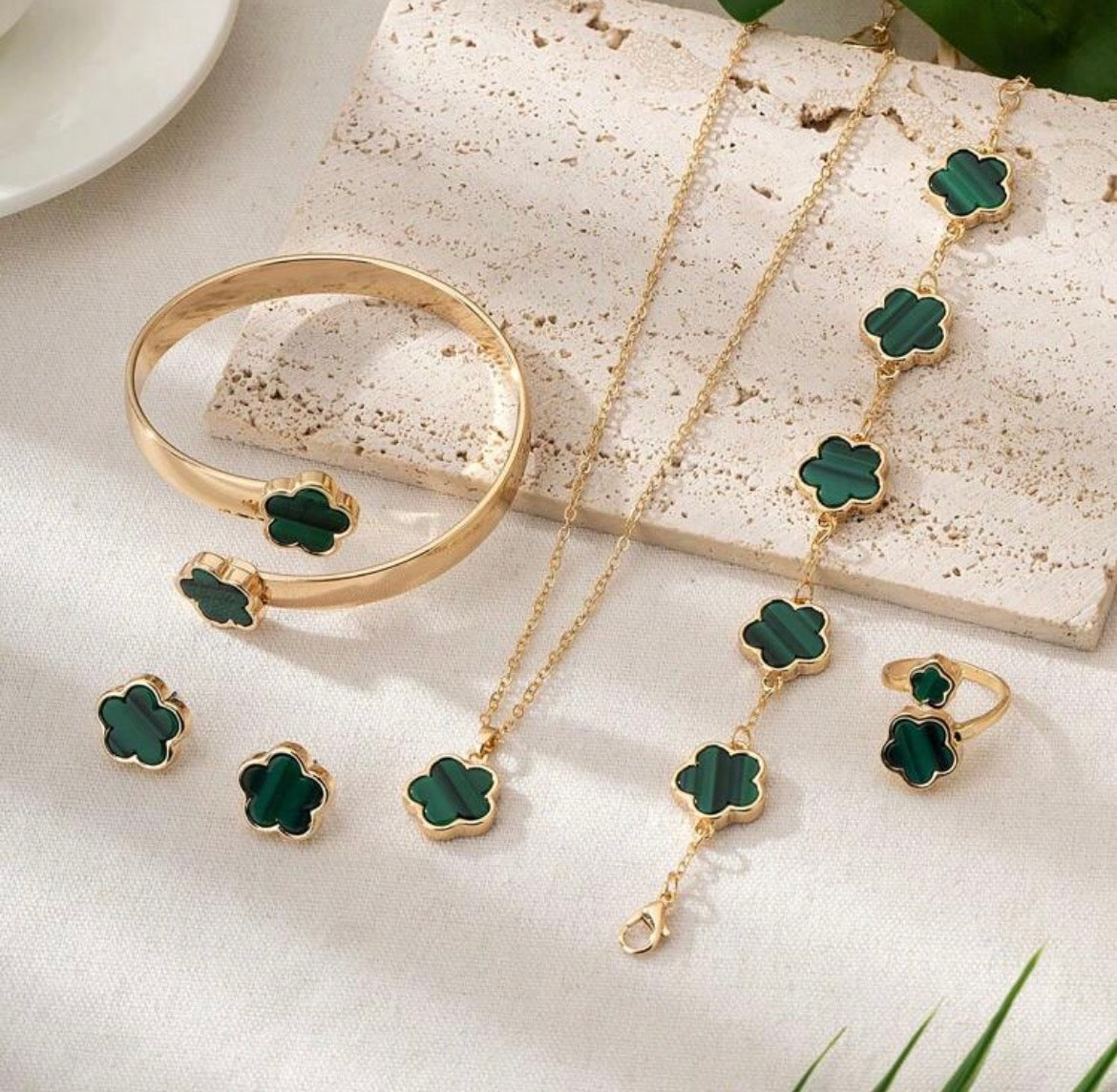 5 Pcs Set Jewelry Stainless Steel Five Leaf Clover 316L Bracelets For Women Elegance French Niche Necklaces Bracelets Earrings