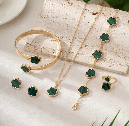 5 Pcs Set Jewelry Stainless Steel Five Leaf Clover 316L Bracelets For Women Elegance French Niche Necklaces Bracelets Earrings