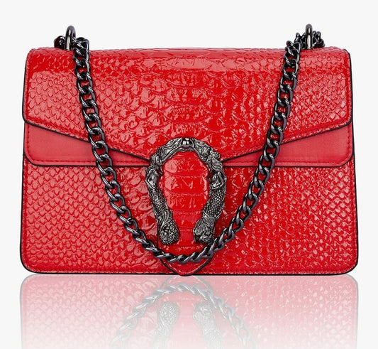 Leather Shoulder Bag Chain Purse for Women - Fashion Crossbody Bags Vintage Snake Print Underarm Bag Square Satchel Handbag
