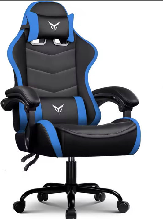 Video Game Desk Chair, High Back Ergonomic PU Leather Computer Gaming Chair with Adjustable Headrest & Footrest, Linkage Armrest and Height Adjustable, 360° Swivel, for Adults, Blue, Pink, Red
