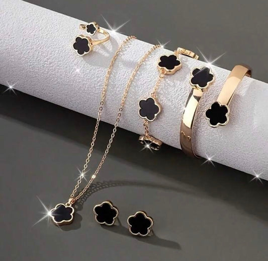 5 Pcs Set Jewelry Stainless Steel Five Leaf Clover