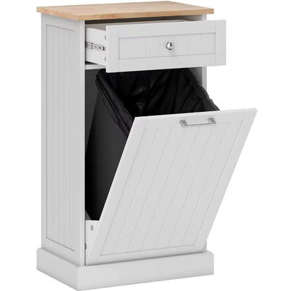 Farmhouse Tilt-Out Trash Can Cabinet, Fits 10-Gallon Bin, Double Hidden Garbage Storage with 1 Drawer for Kitchen