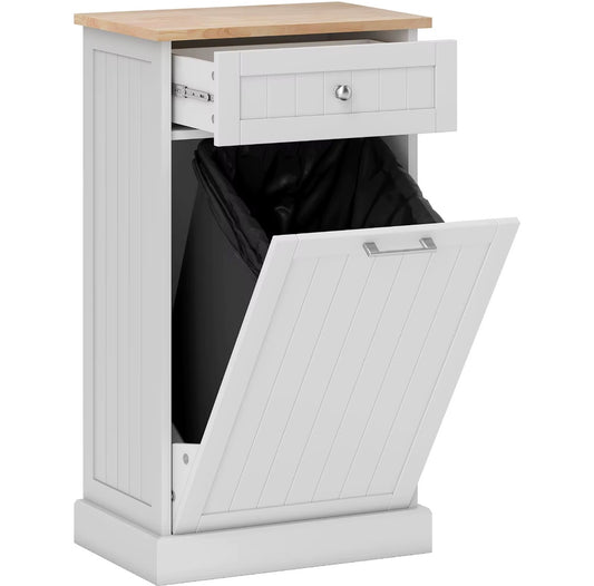 Farmhouse Tilt-Out Trash Can Cabinet, Fits 10-Gallon Bin, Double Hidden Garbage Storage with 1 Drawer for Kitchen