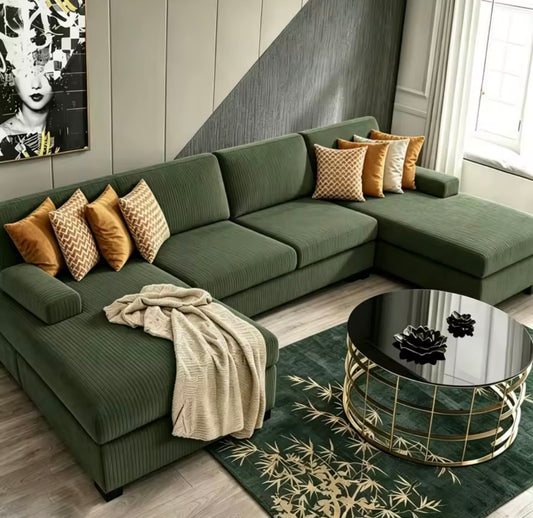 U-Shaped Sectional Couches for Living Room, 108" Modern Sectional Couch with Double Chaise, Green Velvet Chenille,