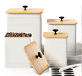 Kitchen Canisters for Countertop Set Of 3 Metal Canisters Sets with Bamboo Lids Spoon Airtight High Capacity Coffee Tea Sugar Flour Jars with DIY Labels Farmhouse Food Storage (White)