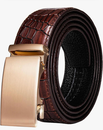 Mens Ratchet Belt Gold Click Buckle Adjustable Leather Belts