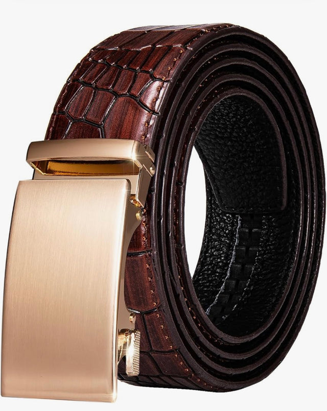 Mens Ratchet Belt Gold Click Buckle Adjustable Leather Belts
