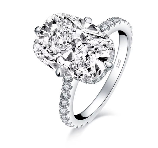 4 Carat Rectangular Moissanite Diamond Ring, Elegant 925 Sterling Silver Engagement