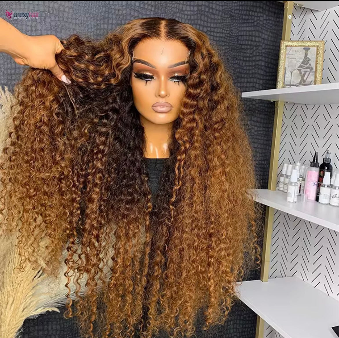 Brazilian Remy Hair Lace Front Wig Ombre Highlight Human Hair Wigs Blonde Wig Deep Wave 250% Density 13x4 HD Transparnet