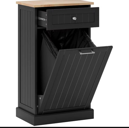 Farmhouse Tilt-Out Trash Can Cabinet, Fits 10-Gallon Bin, Double Hidden Garbage Storage with 1 Drawers for Kitchen