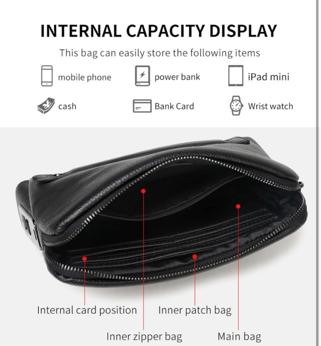 Fingerprint Leather Handbag,Anti Theft Waterproof Genuine Leather Clutch Bag Wallet for Man Woman (Black)