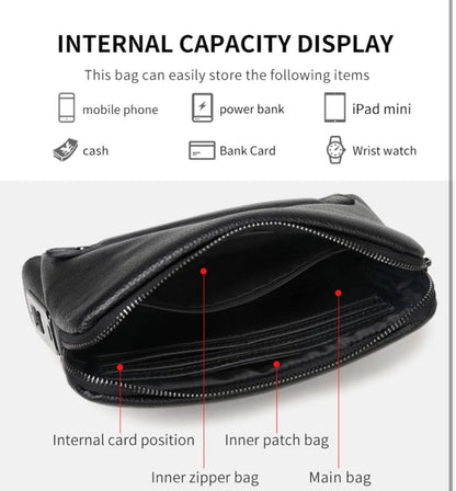 Fingerprint Leather Handbag,Anti Theft Waterproof Genuine Leather Clutch Bag Wallet for Man Woman (Black)