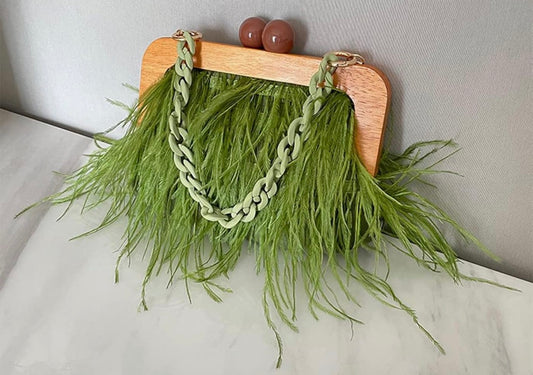 Retro Ostrich Feather Women's Evening Handbags Shell Tassel Party Clutch Purses Tote Bags for Women Party Banquet Prom Green, Pink