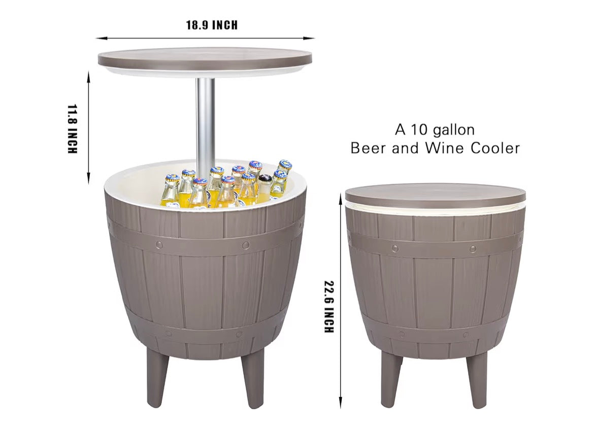 Outdoor Cooler Table - 10 Gal Adjustable Height Patio Furniture with Cool Bar for Party, Beer, Wine, Beverage - Pool Deck and Garden Decor