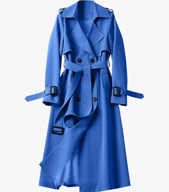 Trench Coat Women Long Double Breasted Jackets Classic Elegant Windproof Lapel Overcoat with Belt Fall Winter Outwear