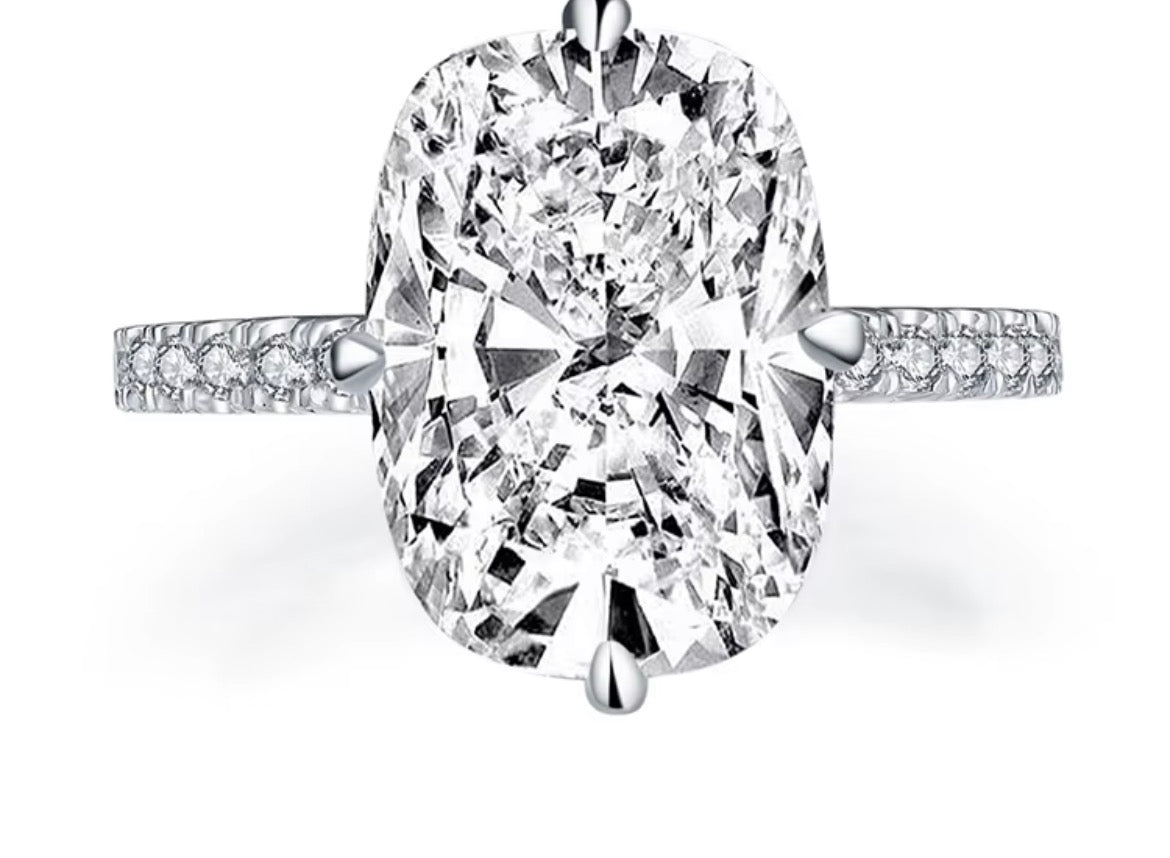 4 Carat Rectangular Moissanite Diamond Ring, Elegant 925 Sterling Silver Engagement
