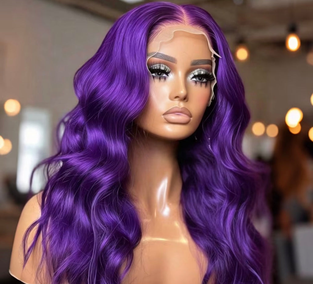250% Density Purple Body Wave Lace Front Human Hair Wigs Violet Glueless Wigs 13x4 HD Lace Front Wigs Grape Purple Loose Wave Lace Front Wigs Human Hair For Women Pre Plucked With Baby Hair Daily Natural Wig  Christmas Party Wig
