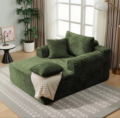 47.25 Inch Wide Indoor Chaise Lounge Chair, Oversized Upholstered Flannel Boneless Sofa Bed with 3 Pillows And Side Pockets, Deep Seat Sleeper Couch Reading Chairs, Cloud Sofas Couches for Living Room, No Assembly Required