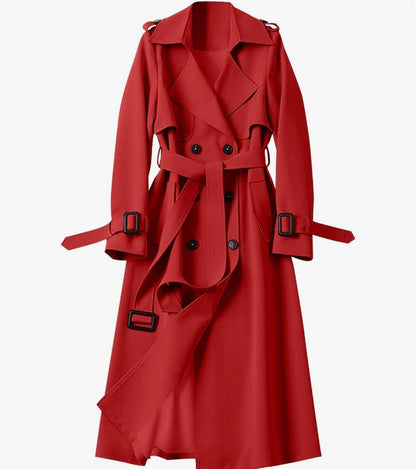 Trench Coat Women Long Double Breasted Jackets Classic Elegant Windproof Lapel Overcoat with Belt Fall Winter Outwear