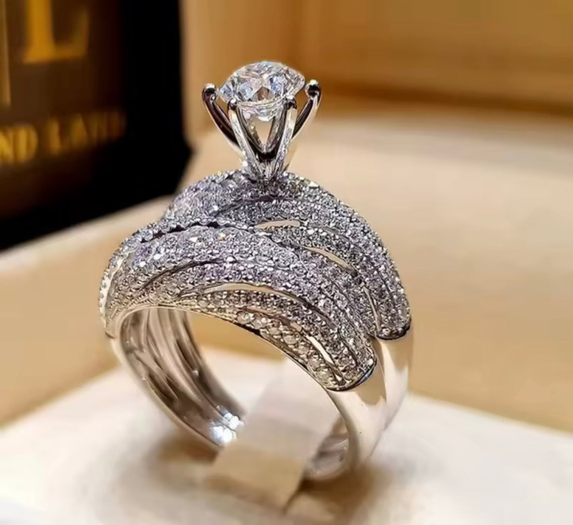 Luxury 925 Sterling Silver Bridal Rings Sets AAA Cubic Zirconia CZ Full Diamond Engagements Rings Wedding 2 Pcs