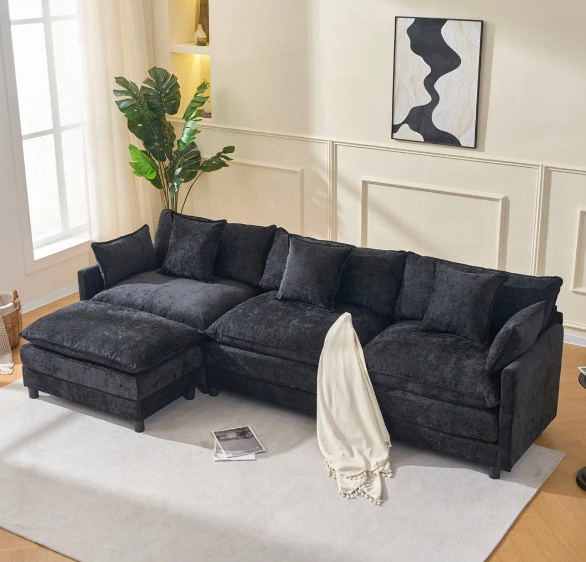 108" L Shaped Sectional Sofa, Modular Deep Seat with Detachable Ottoman | Oversized Cloud Couch Modular Sectional Sofa, Custom