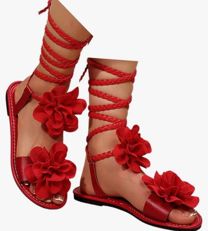 Women’s Lace Up Flat Sandals Open Toe Summer Beach Shoes