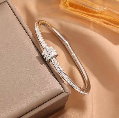 Dainty Bangle Bracelet for Women Personalized Cubic Zirconia Love Bracelets Tiny Waist Oval Bangles Bracelets Gifts for Love 6mm