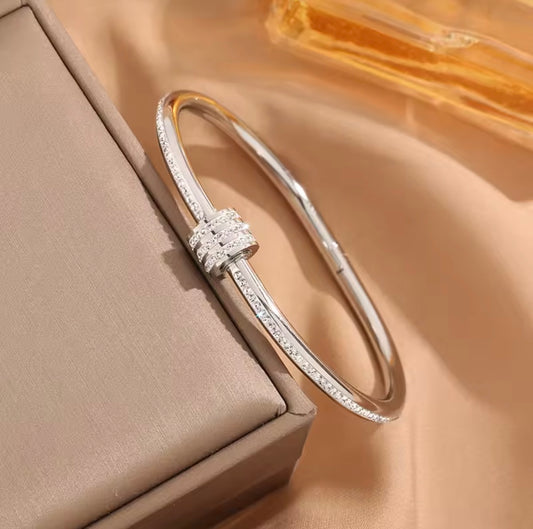 Dainty Bangle Bracelet for Women Personalized Cubic Zirconia Love Bracelets Tiny Waist Oval Bangles Bracelets Gifts for Love 6mm