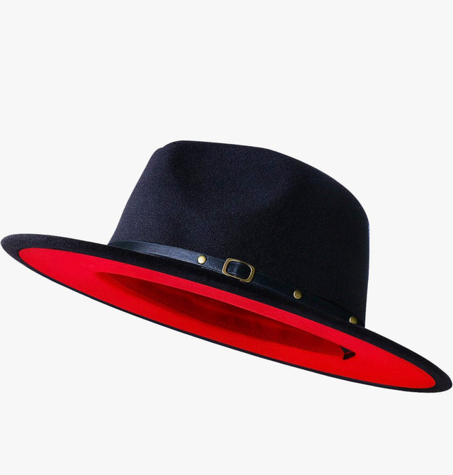 Two-color Fedora Hat Women Men Wide Brim Felt Jazz Hat Ladies Party Top Cap Patchwork large