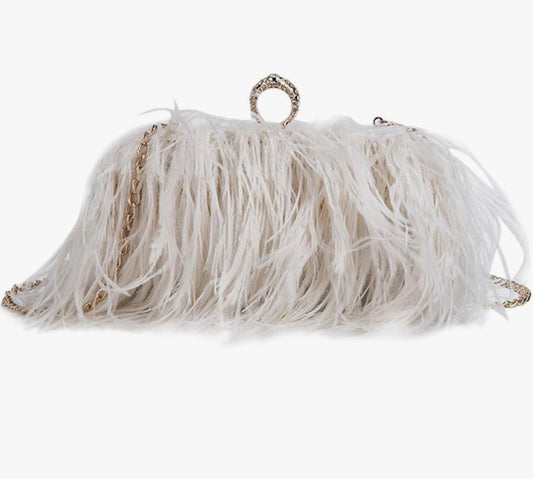 Women Ostrich Feather Purse Tote Bag Crossbody Shoulder Fluffy Purse