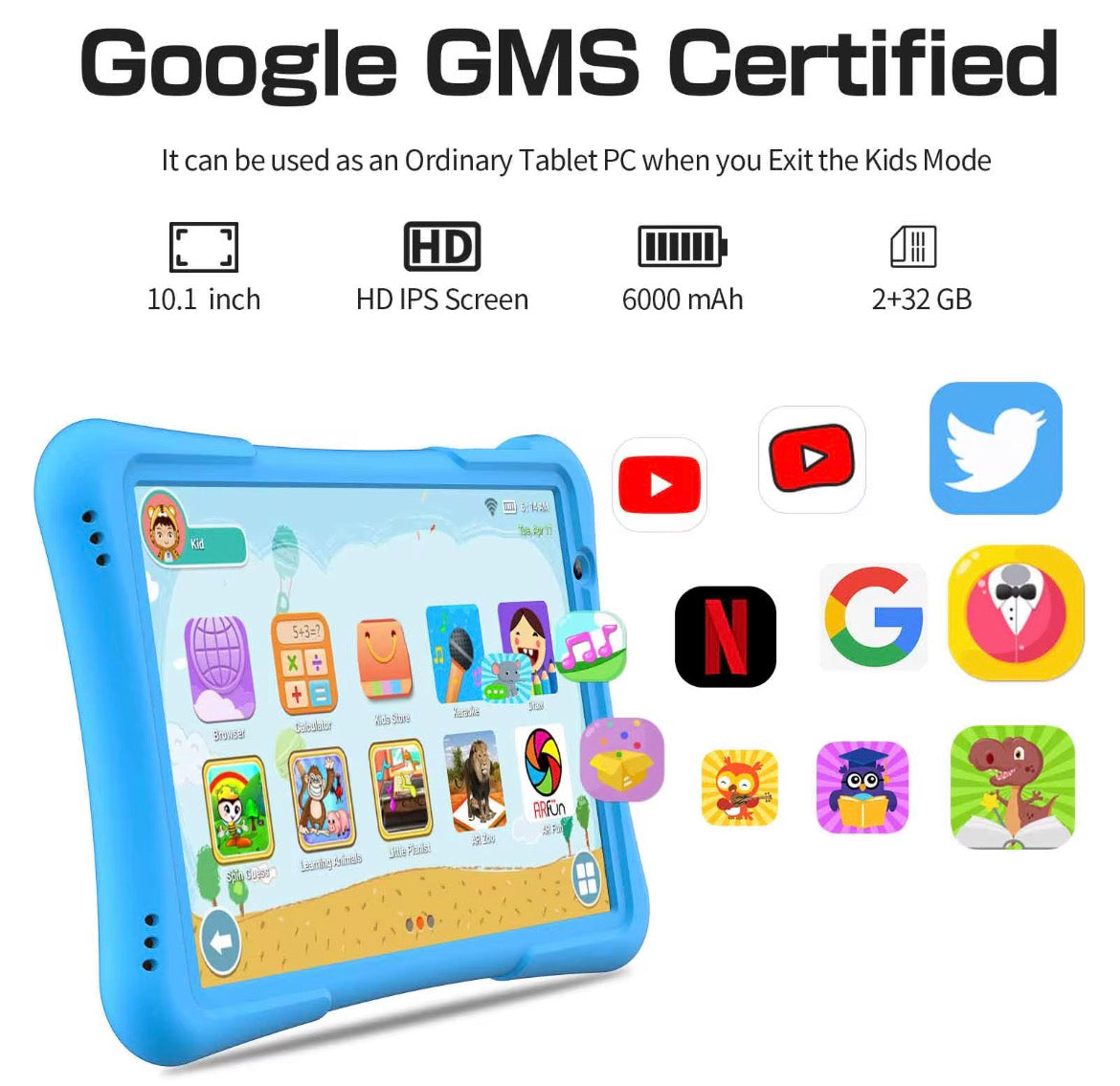 7 Inch Kids Tablet, Security Eye Screen, Wifi, 1GB RAM 16GB ROM, Dual Camera, Educational Games, Parental Control APP, Android Tablet, Tablet with Drop-Proof Silicone Cover, Tablet, Pad Blue- Pink
