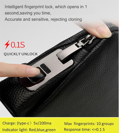 Fingerprint Leather Handbag,Anti Theft Waterproof Genuine Leather Clutch Bag Wallet for Man Woman (Black)