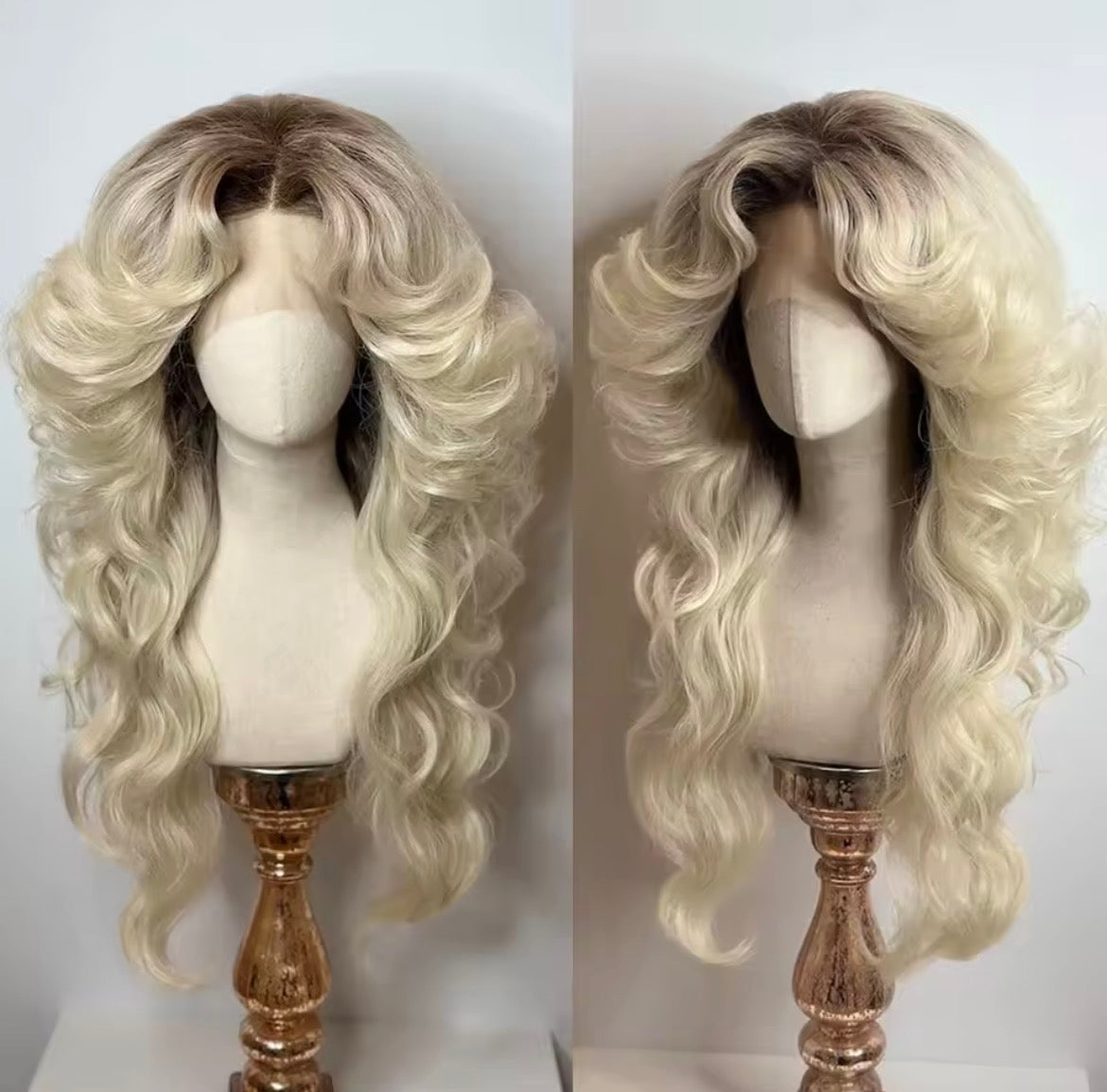 Women 70s HD lace closure 5*5 Wig ombre Blonde big body Wave Disco Singer Wig Vintage Costume Wig Halloween Party Costume Wig