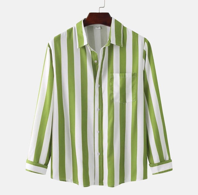Striped Shirt for Men Long Sleeve Sprring Fall Casual Button Down Shirt Loose Fit Lightweight Retro Shirt