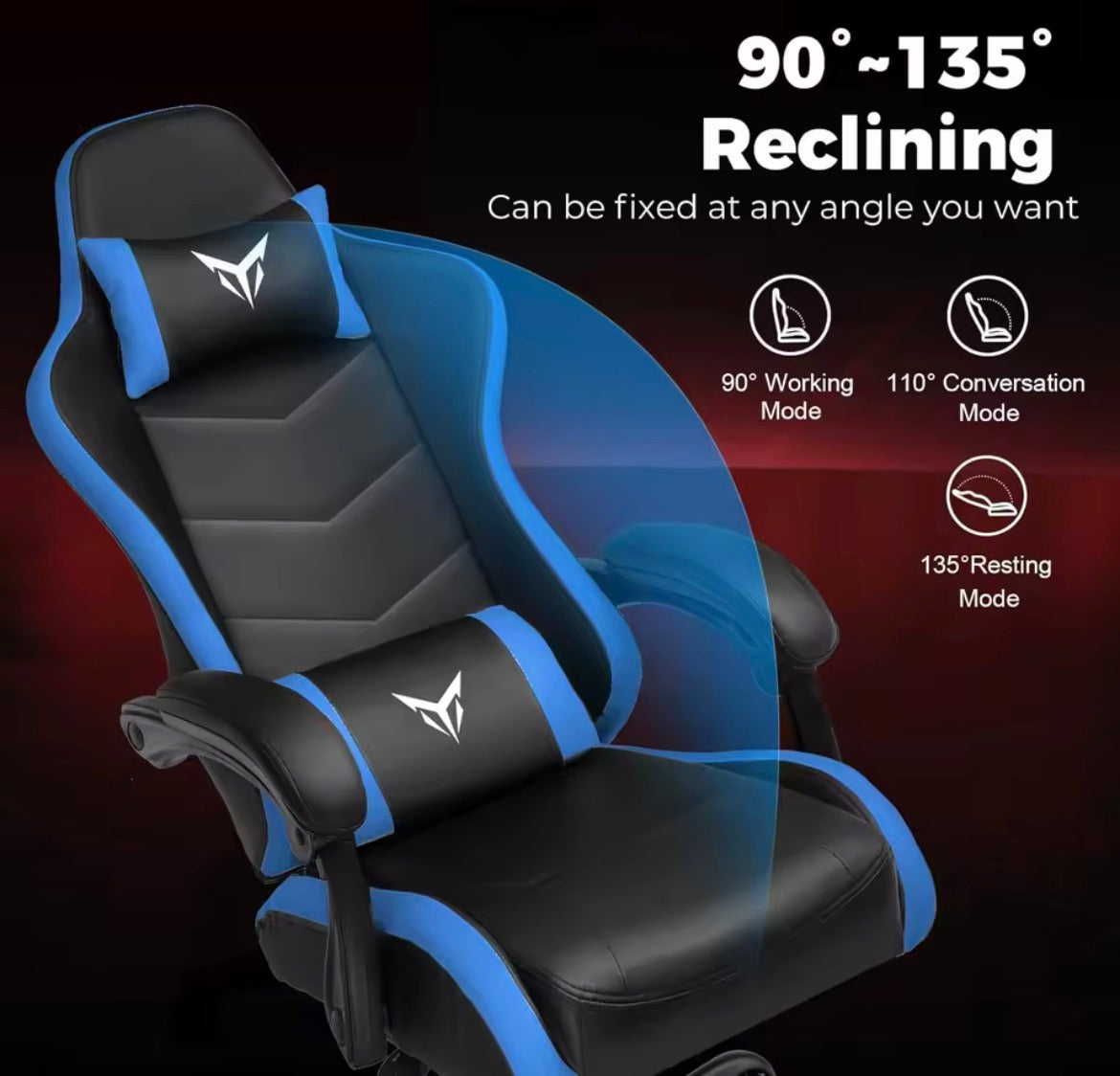 Video Game Desk Chair, High Back Ergonomic PU Leather Computer Gaming Chair with Adjustable Headrest & Footrest, Linkage Armrest and Height Adjustable, 360° Swivel, for Adults, Blue, Pink, Red